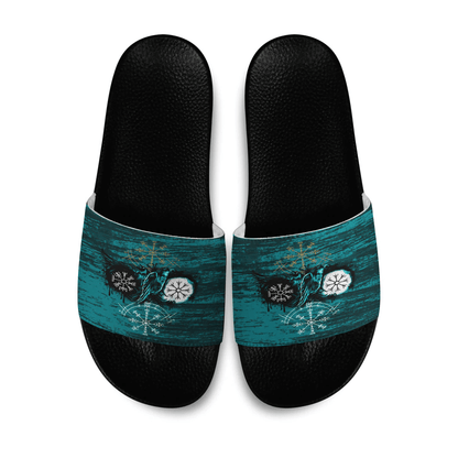 Slide Sandals Raven of Odin Symbol Cyan Slide Sandals