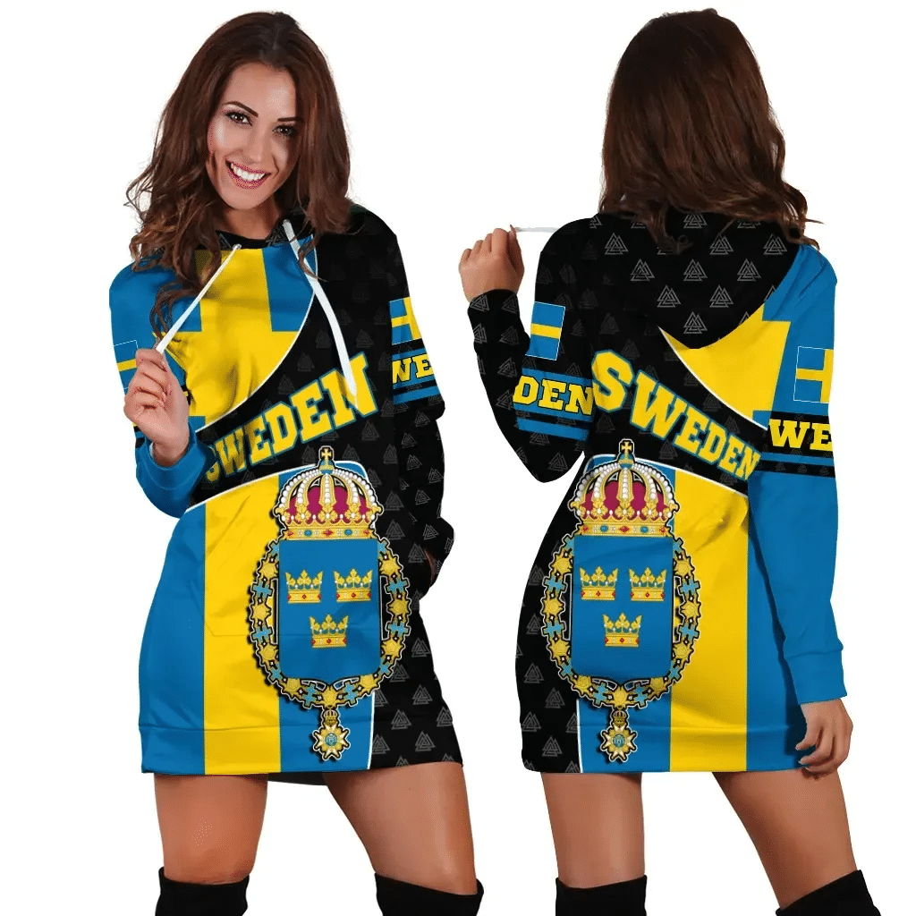 Sweden Hoodie Dress Flag and Valknut Symbols