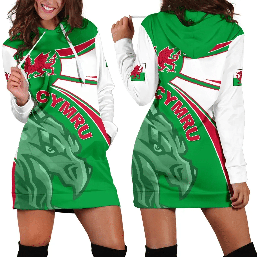 Wales Hoodie Dress, Wales Round Dragon Red