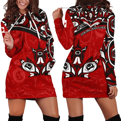 Canada Day Hoodie Dresses Haida Maple Leaf Style Tattoo Red