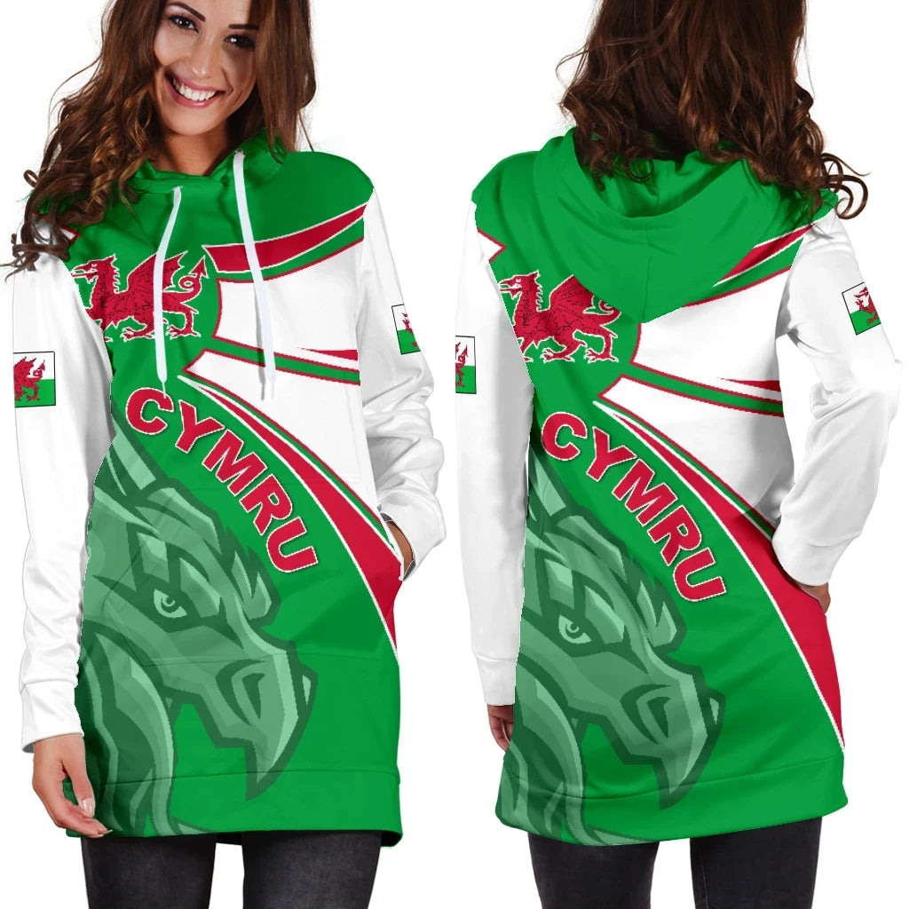 Wales Hoodie Dress, Wales Round Dragon Red