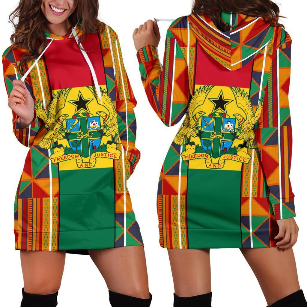 Ghana Women's Hoodie Dress Kente Cloth TH5