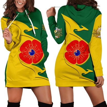 Australia Anzac Hoodie Dress Lest We Forget Poppy Map Kangaroo K4