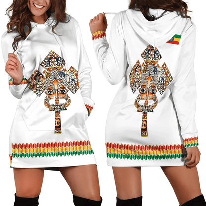 Ethiopian Hoodie Dress Habesha Holy Cross White