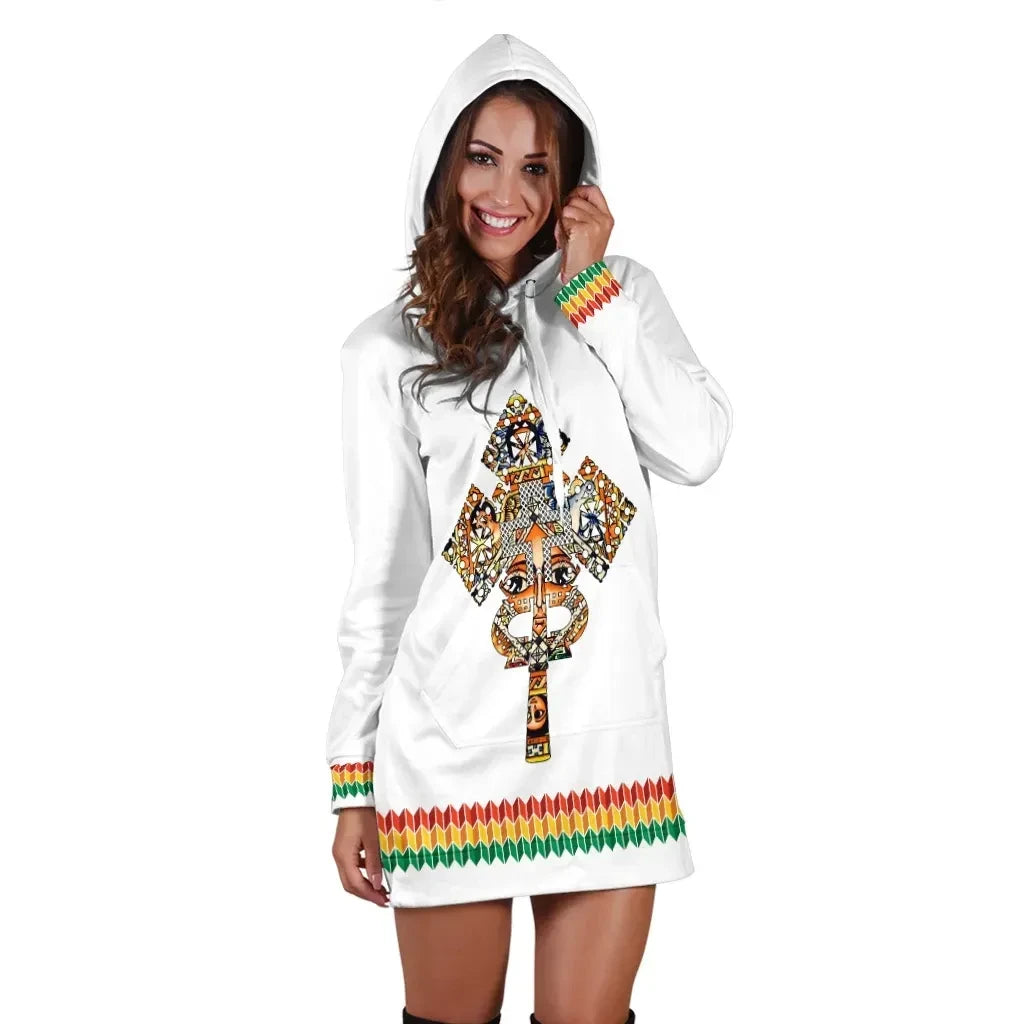 Ethiopian Hoodie Dress Habesha Holy Cross White