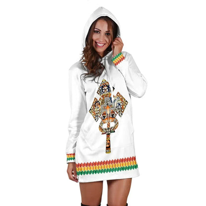 Ethiopian Hoodie Dress Habesha Holy Cross White