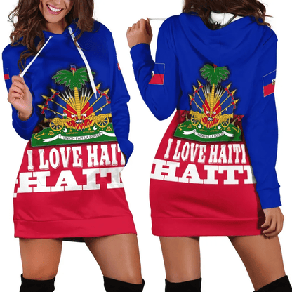 Haiti Hoodie Dress Flag With Coat Of Arm Blue