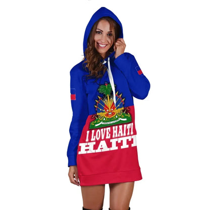 Haiti Hoodie Dress Flag With Coat Of Arm Blue