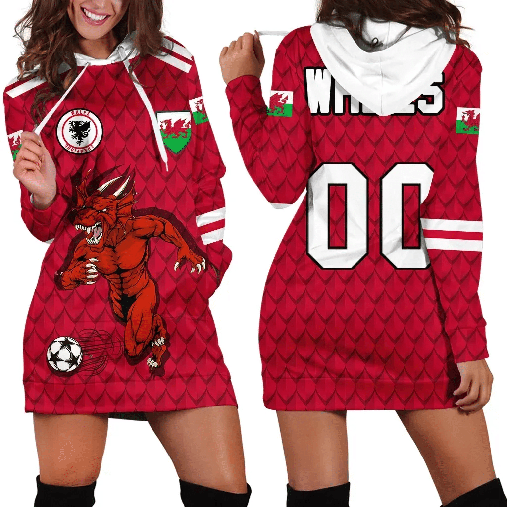 Custom Wales Dragon Hoodie Dress Euro Soccer