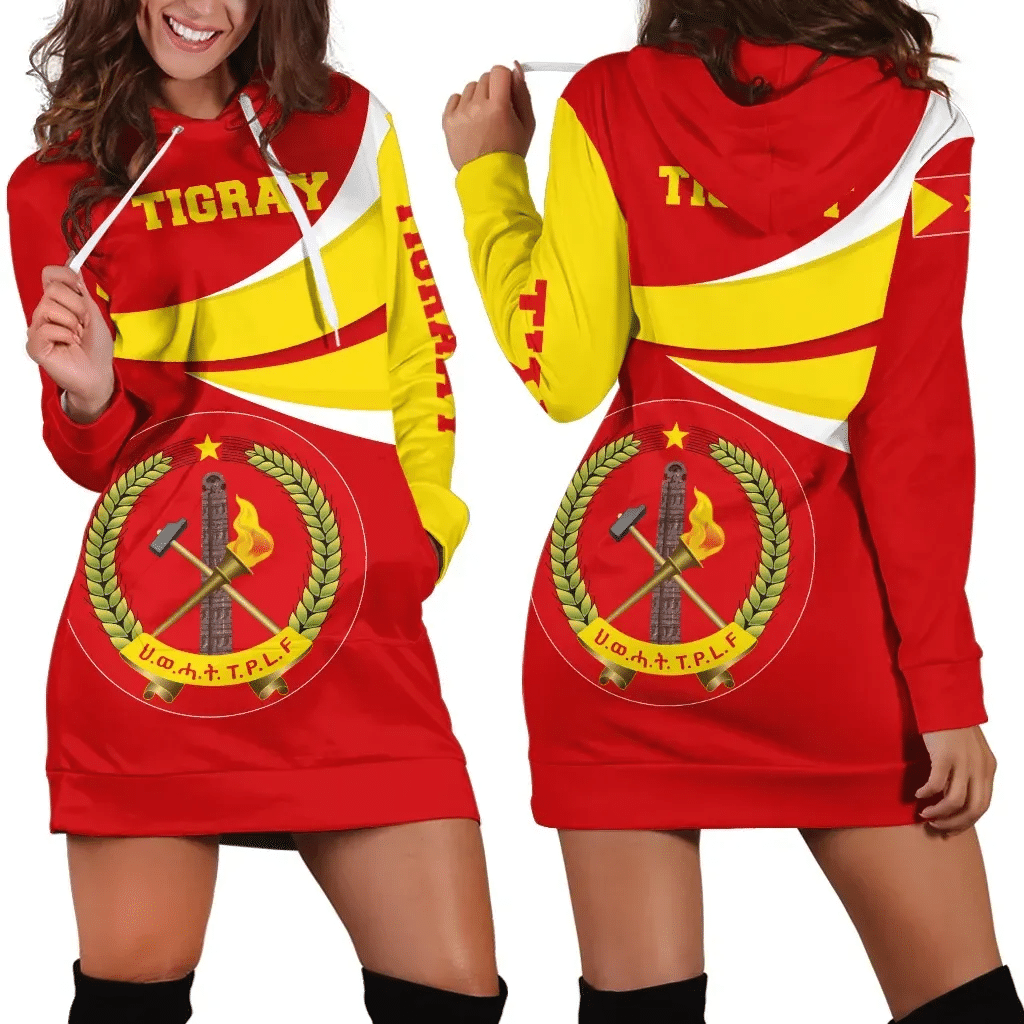 Tigray Hoodie Dress, Tigray Flag Official Seal Red A10 Ver 02