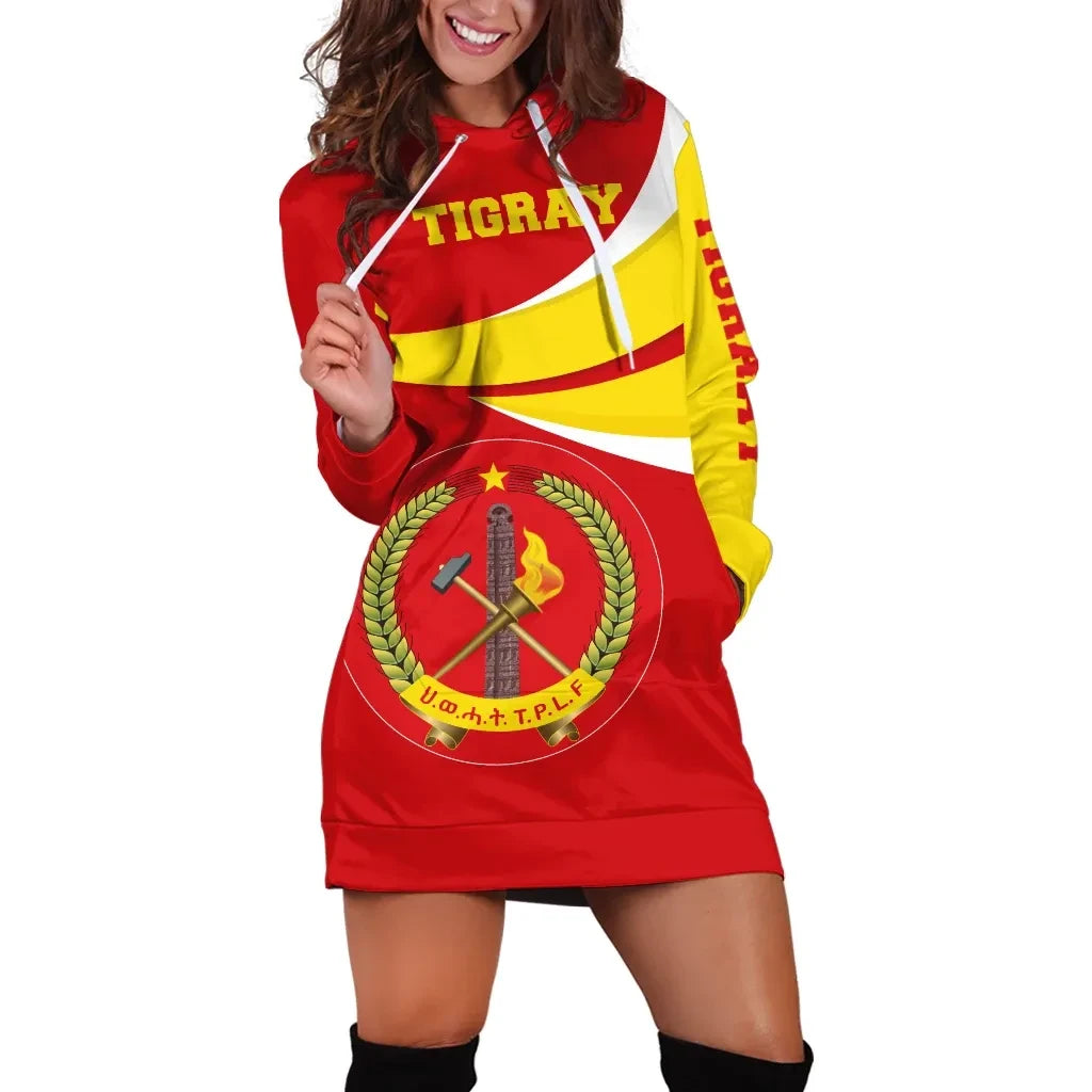 Tigray Hoodie Dress, Tigray Flag Official Seal Red A10 Ver 02