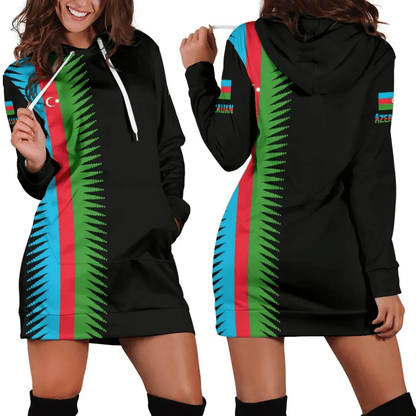 Azerbaijan Hoodie Dress United Flag Black