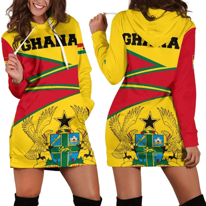 Ghana Hoodie Dress, Ghana Strong Coat of Arms Red Women