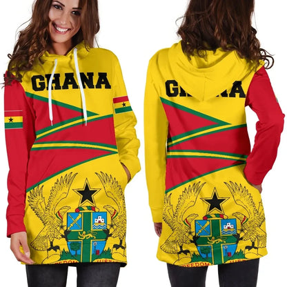 Ghana Hoodie Dress, Ghana Strong Coat of Arms Red Women
