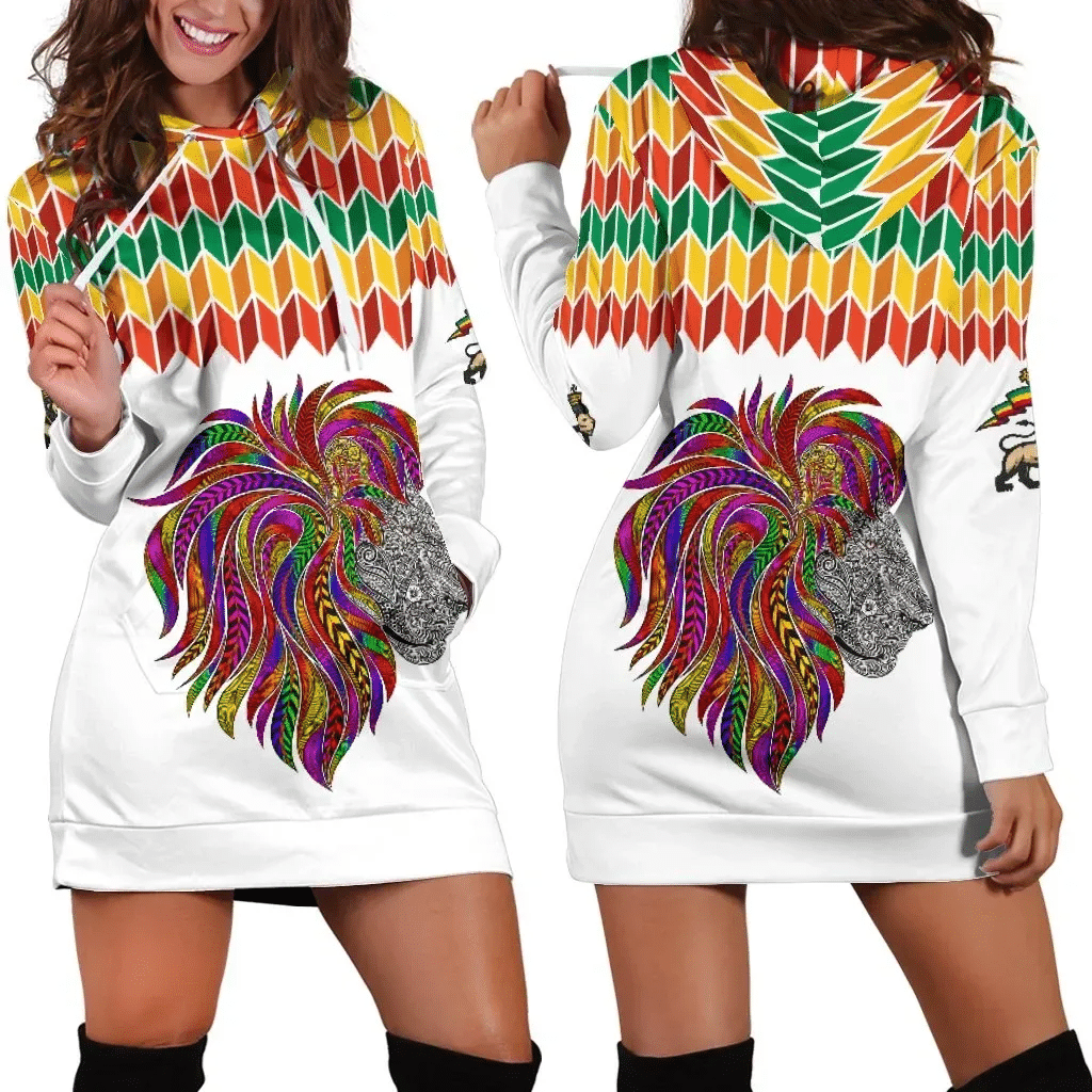 Ethiopia Hoodie Dress, Ethiopian Color Lion Pattern