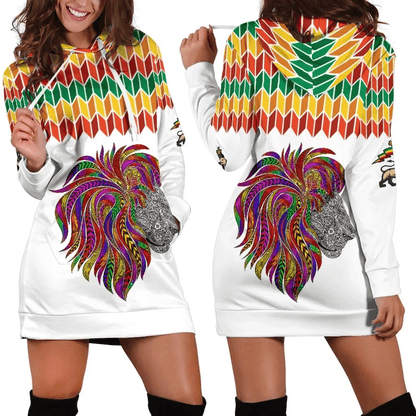 Ethiopia Hoodie Dress, Ethiopian Color Lion Pattern
