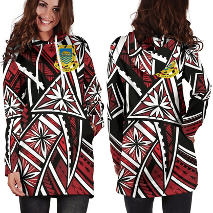 Tuvalu Women's Hoodie Dress Tribal Flower Special Pattern Red Color B
