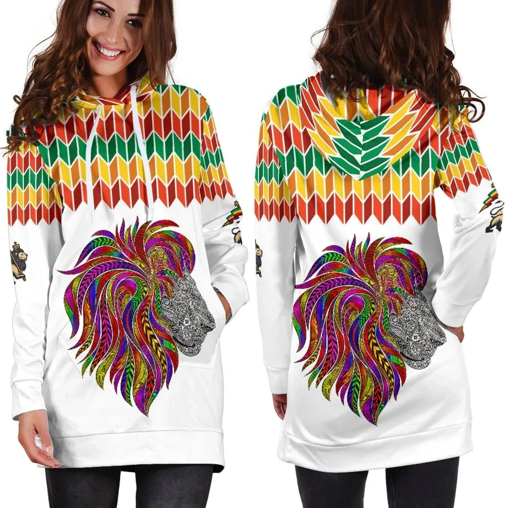 Ethiopia Hoodie Dress, Ethiopian Color Lion Pattern