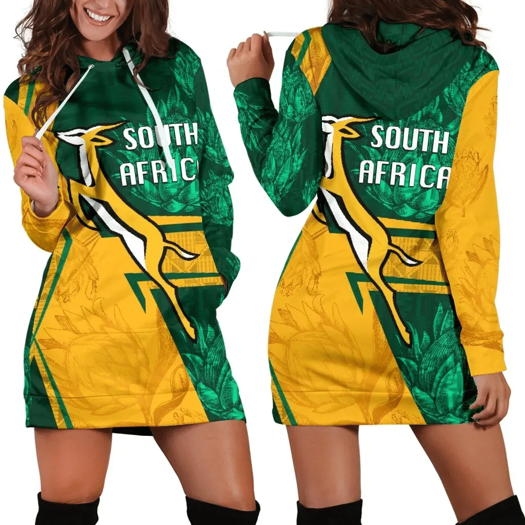 South Africa Women's Hoodie Dress Springboks Rugby Be Fancy