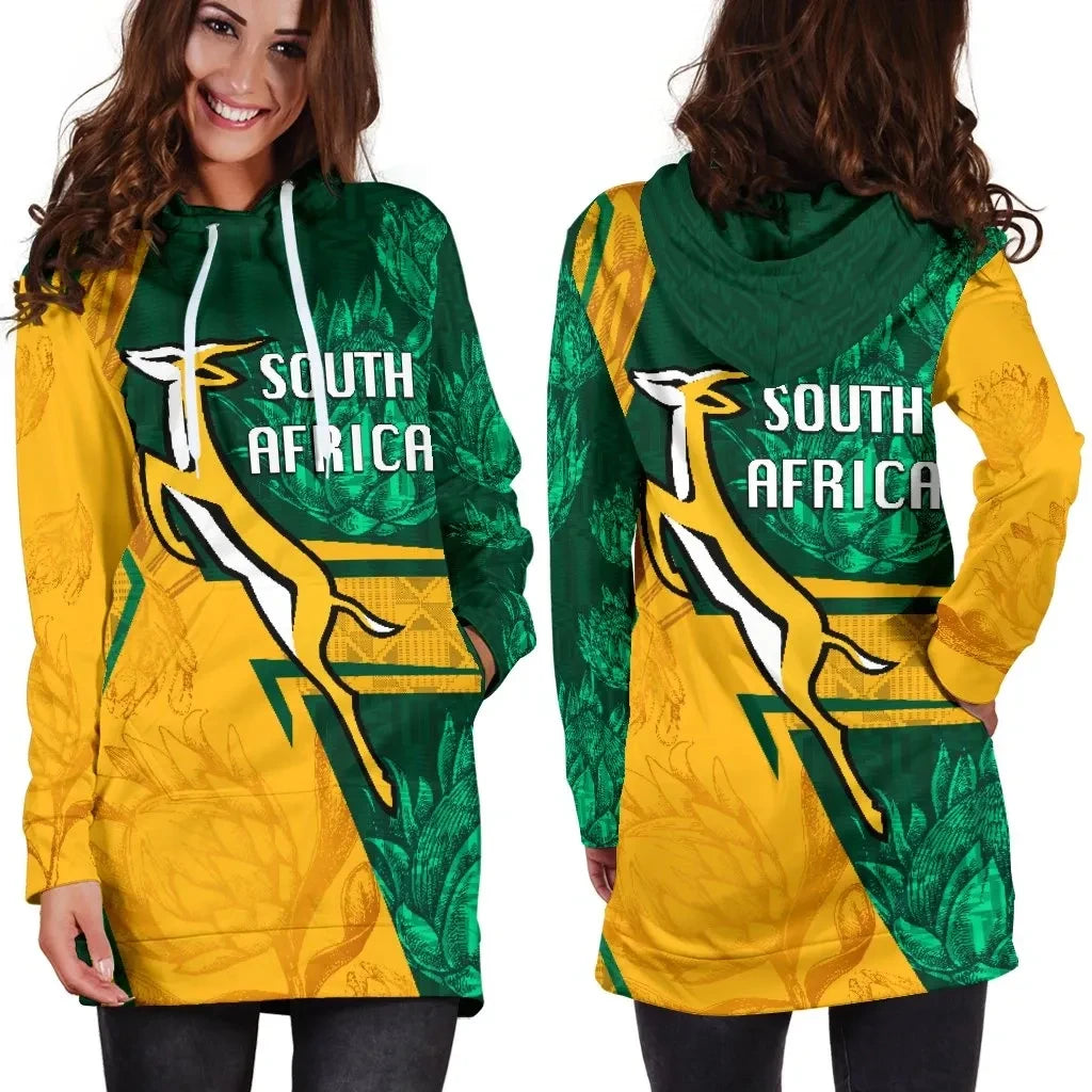 South Africa Women's Hoodie Dress Springboks Rugby Be Fancy
