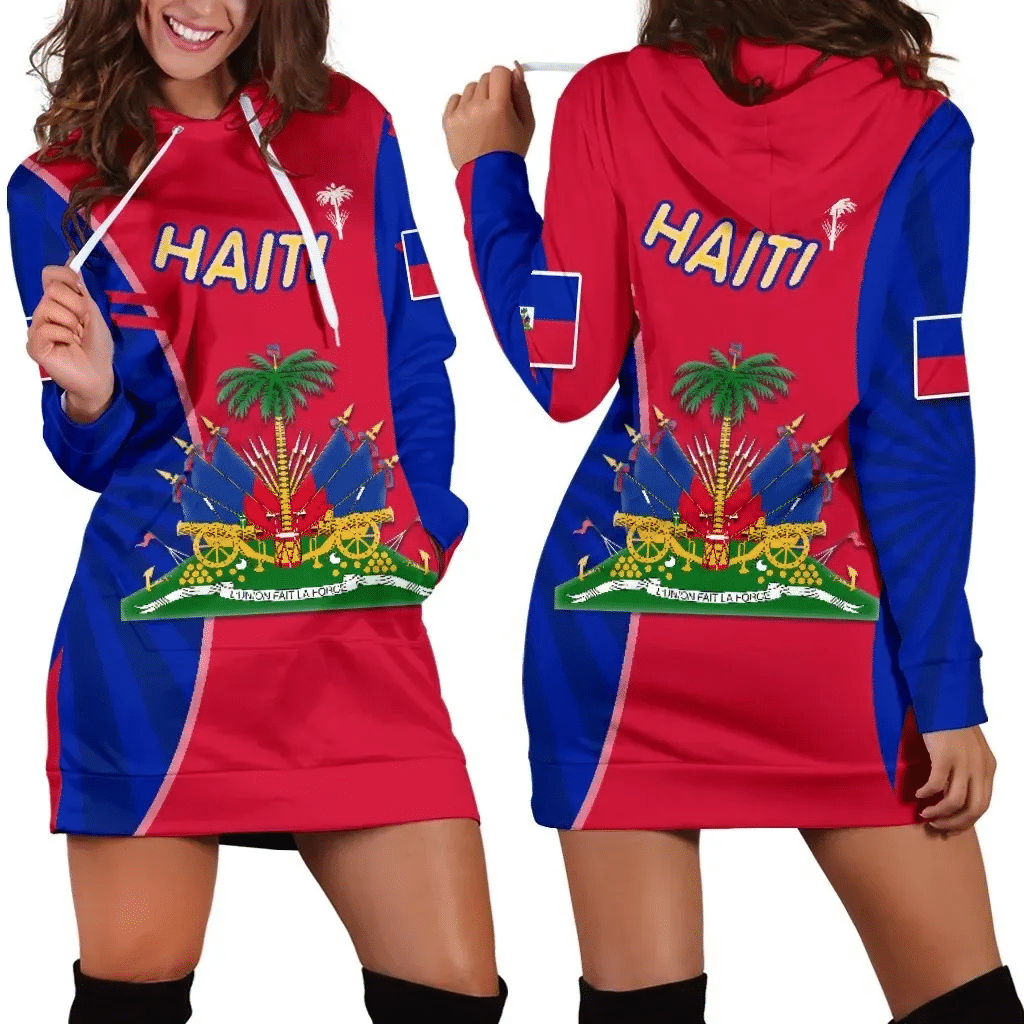 Coat of Arms Haiti Women Hoodie Dress Circle Stripes