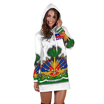Haiti Hoodie Dress Flag With Coat Of Arm White