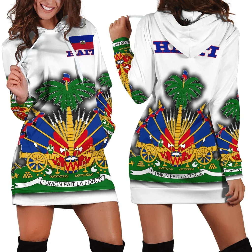 Haiti Hoodie Dress Flag With Coat Of Arm White
