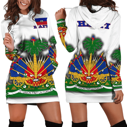 Haiti Hoodie Dress Flag With Coat Of Arm White
