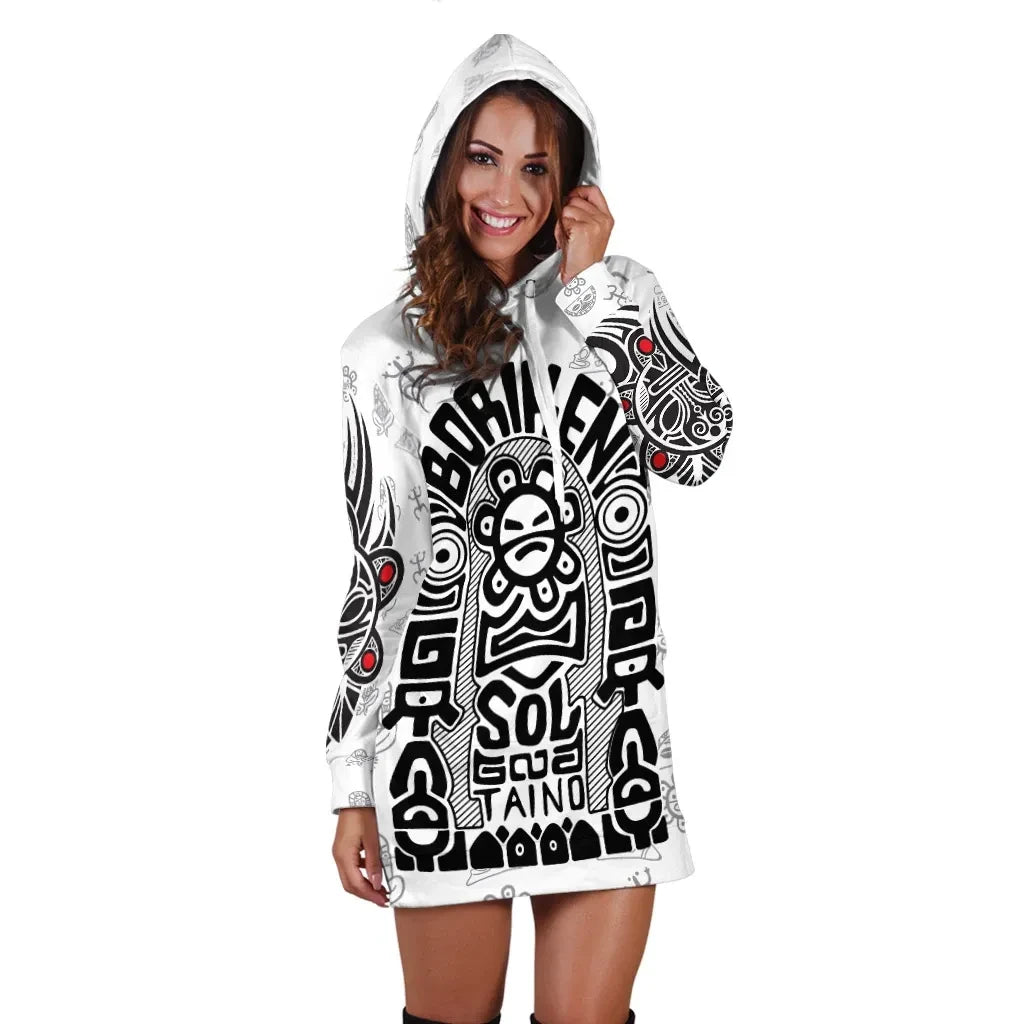 Puerto Rico Hoodie Dress Taino Tatto