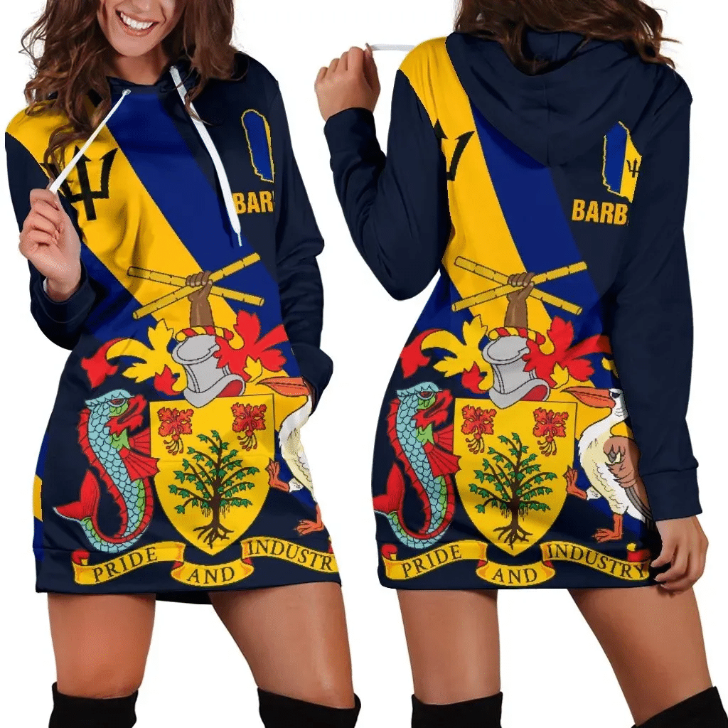 Barbados Women's Hoodie Dress Special Flag