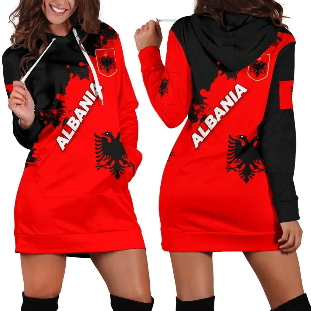 Albania Women Hoodie Dress Red Braved Version