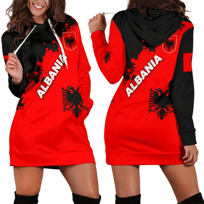 Albania Women Hoodie Dress Red Braved Version