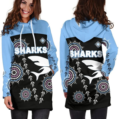 Cronulla Women's Hoodie Dress Sharks Simple Indigenous Black