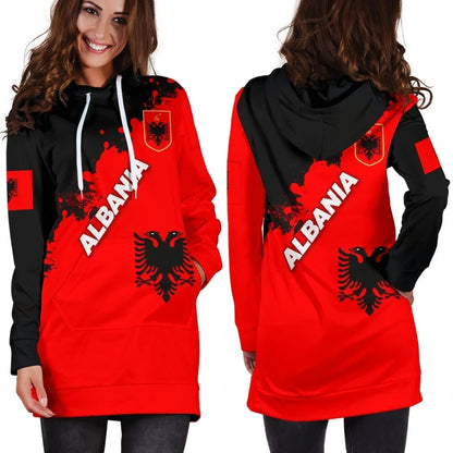 Albania Women Hoodie Dress Red Braved Version
