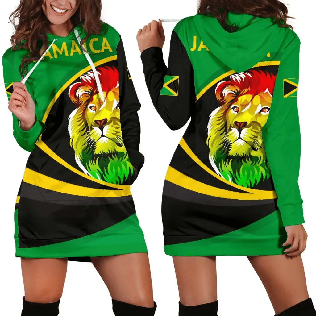 Jamaica Hoodie Dress, Jamaica Lion Rasta Active
