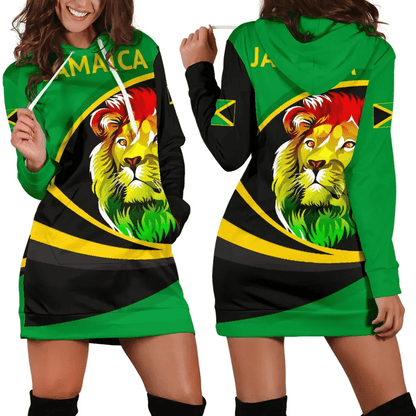 Jamaica Hoodie Dress, Jamaica Lion Rasta Active