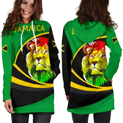 Jamaica Hoodie Dress, Jamaica Lion Rasta Active