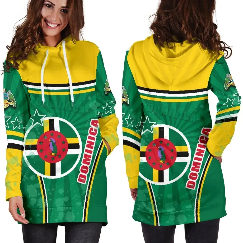 Dominica Women Hoodie Dress Circle Stripes Flag Version