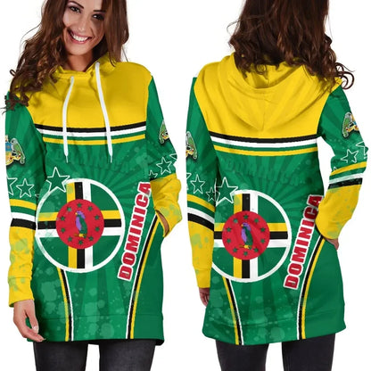 Dominica Women Hoodie Dress Circle Stripes Flag Version