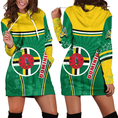 Dominica Women Hoodie Dress Circle Stripes Flag Version