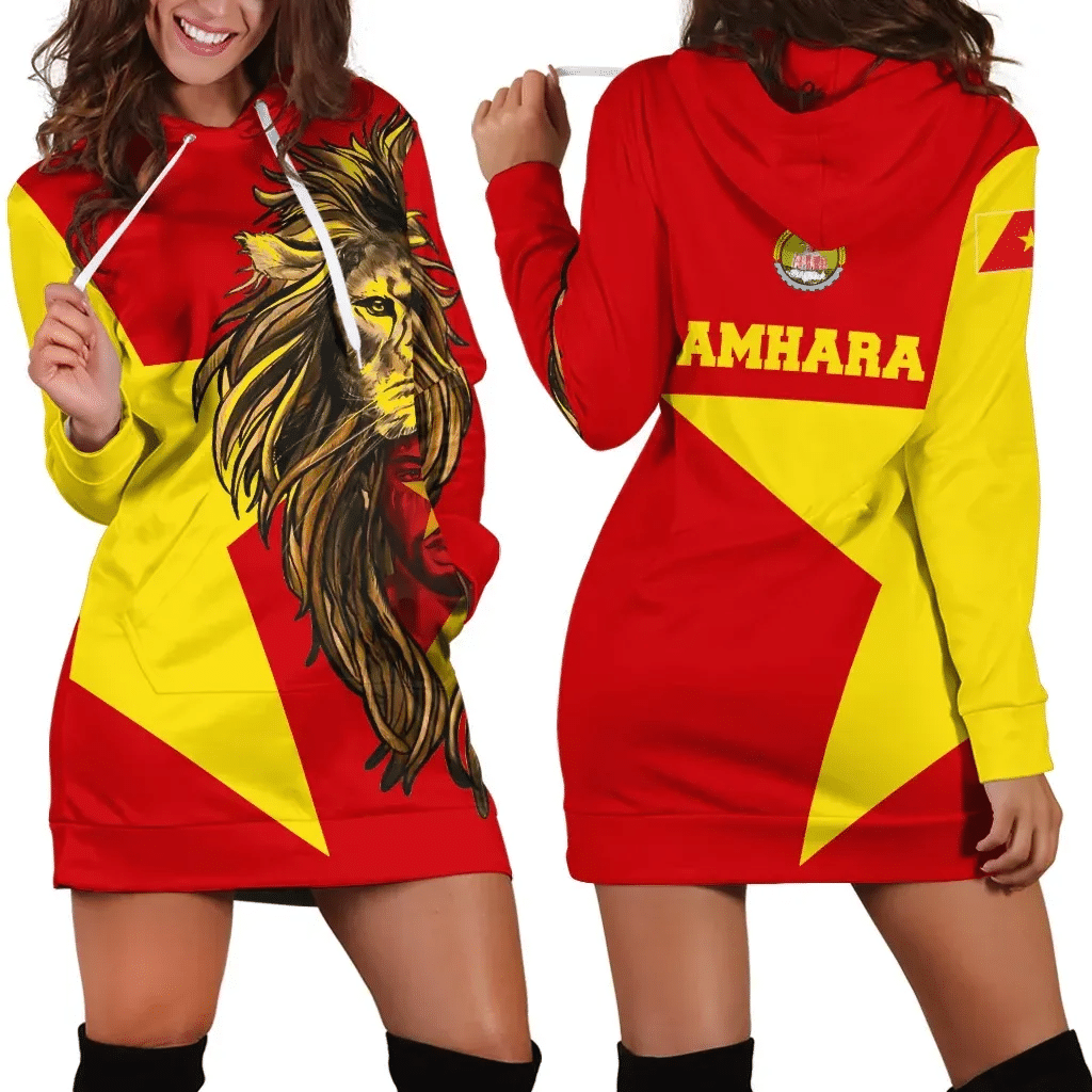 Amhara Hoodie Dress, Amhara Flag Men Lion