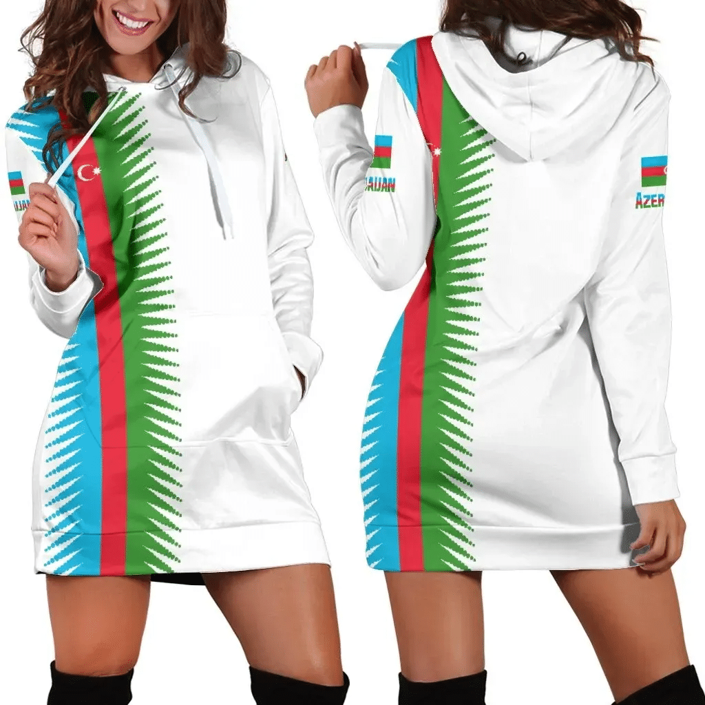 Azerbaijan Hoodie Dress United Flag White