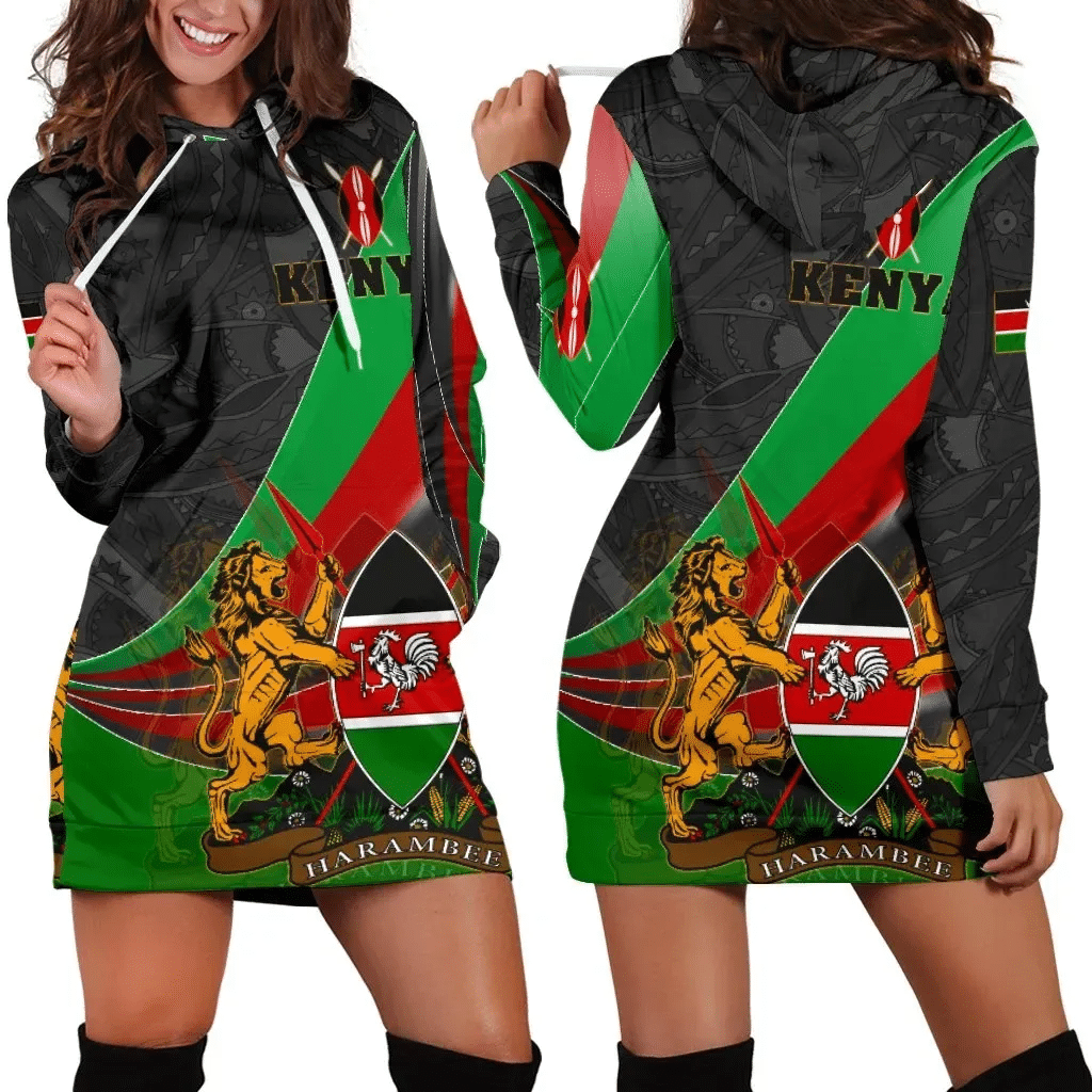 Kenya Hoodie Dress Kenya Pattern With Coat Of Arms B