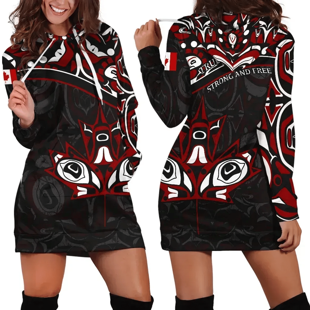 Canada Day Hoodie Dresses Haida Maple Leaf Style Tattoo Black
