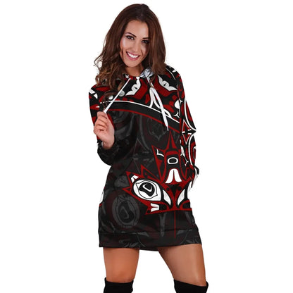 Canada Day Hoodie Dresses Haida Maple Leaf Style Tattoo Black