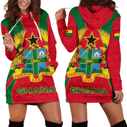 Ghana Women's Hoodie Dress Kente Pattern Coat Of Arms B