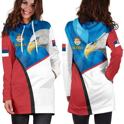 Serbia Women Hoodie Dress White Eagle Version