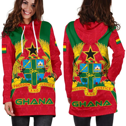 Ghana Women's Hoodie Dress Kente Pattern Coat Of Arms B