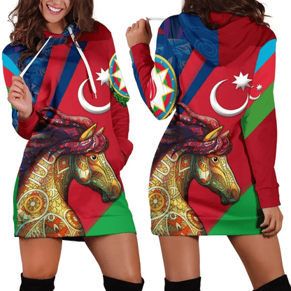 Azerbaijan Pride and Heritage Women's Hoodie Dress Happy Independence Day B