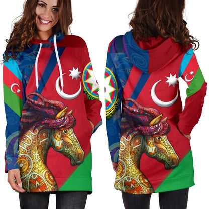 Azerbaijan Pride and Heritage Women's Hoodie Dress Happy Independence Day B